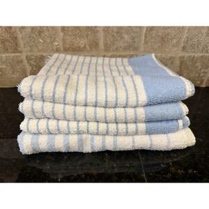 4 Vintage Cannon Blue White Stripe Bath Towels Pool Towels Made in USA